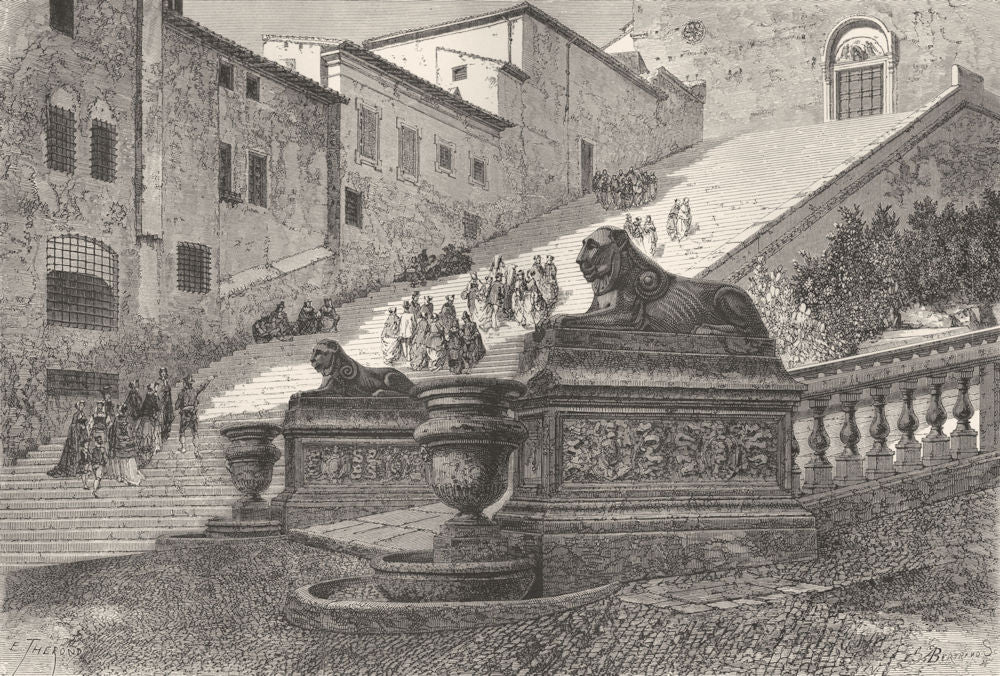 ROME. Scala Coeli, Gt steps of Sta Maria Capitol 1872 old antique print